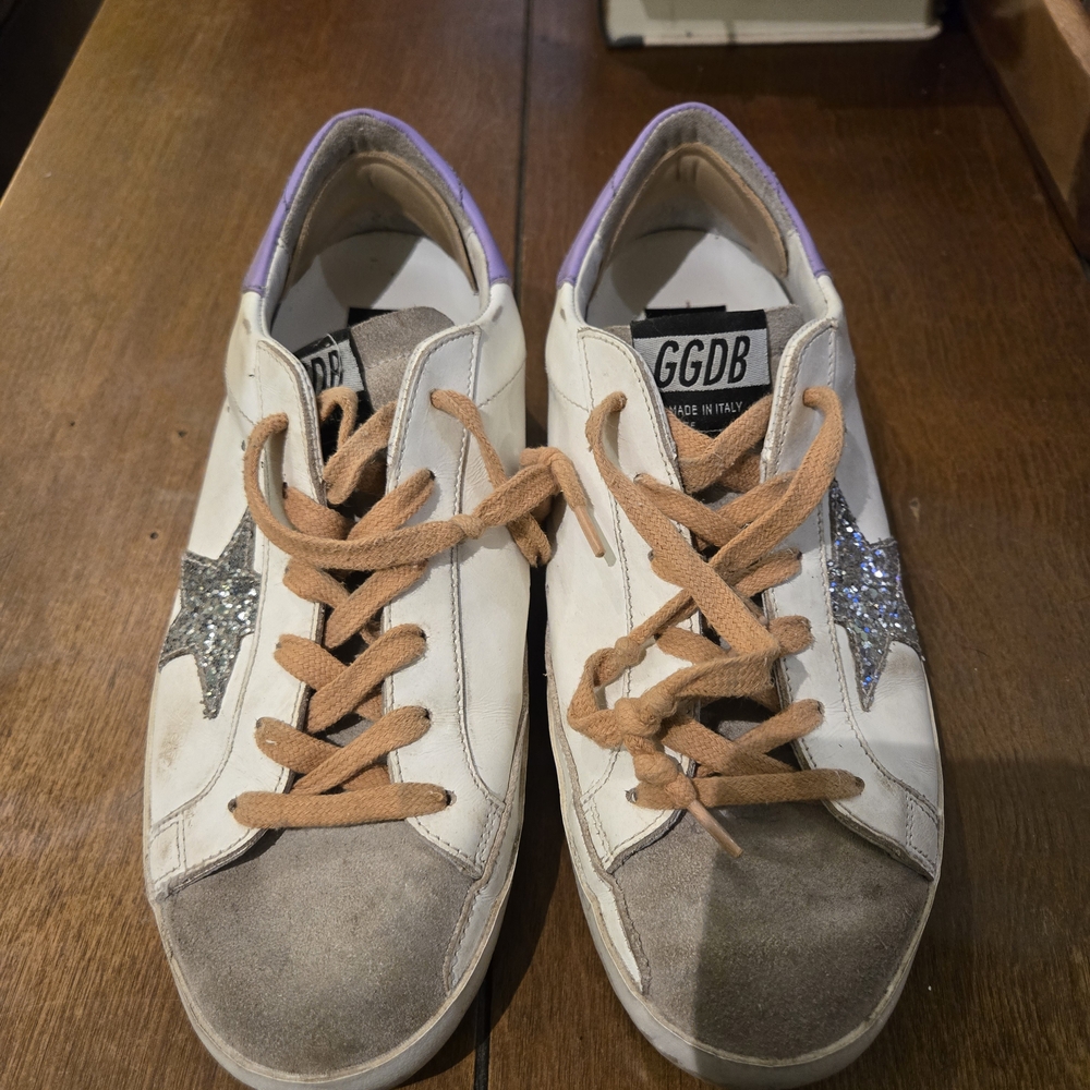 Golden Goose White and Gray Sneakers with Silver Star